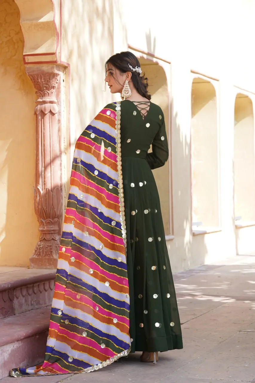 Green Premium Designer Readymade Gown with Embroidered Zari & Sequins