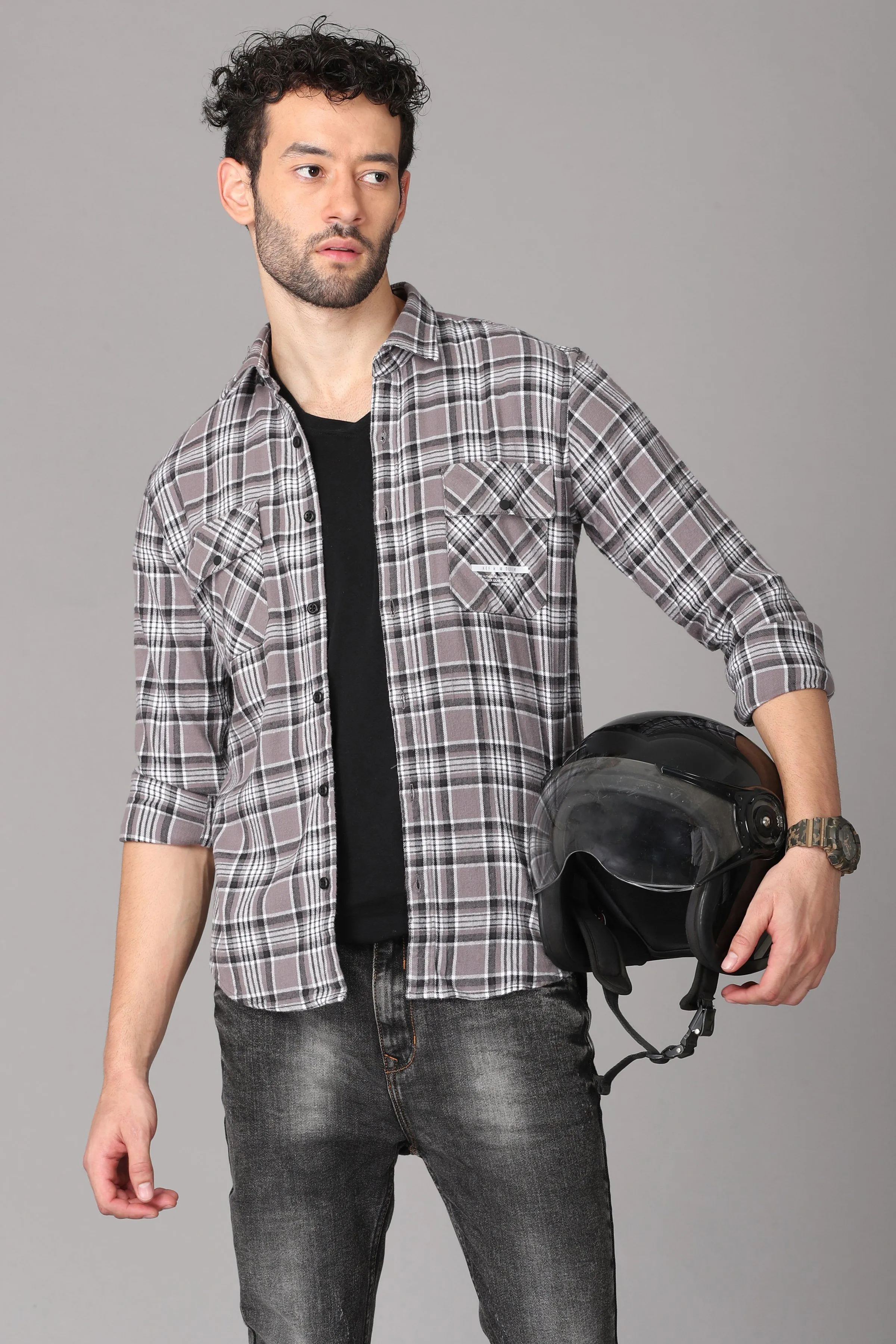 Grey Check Printed Shirt