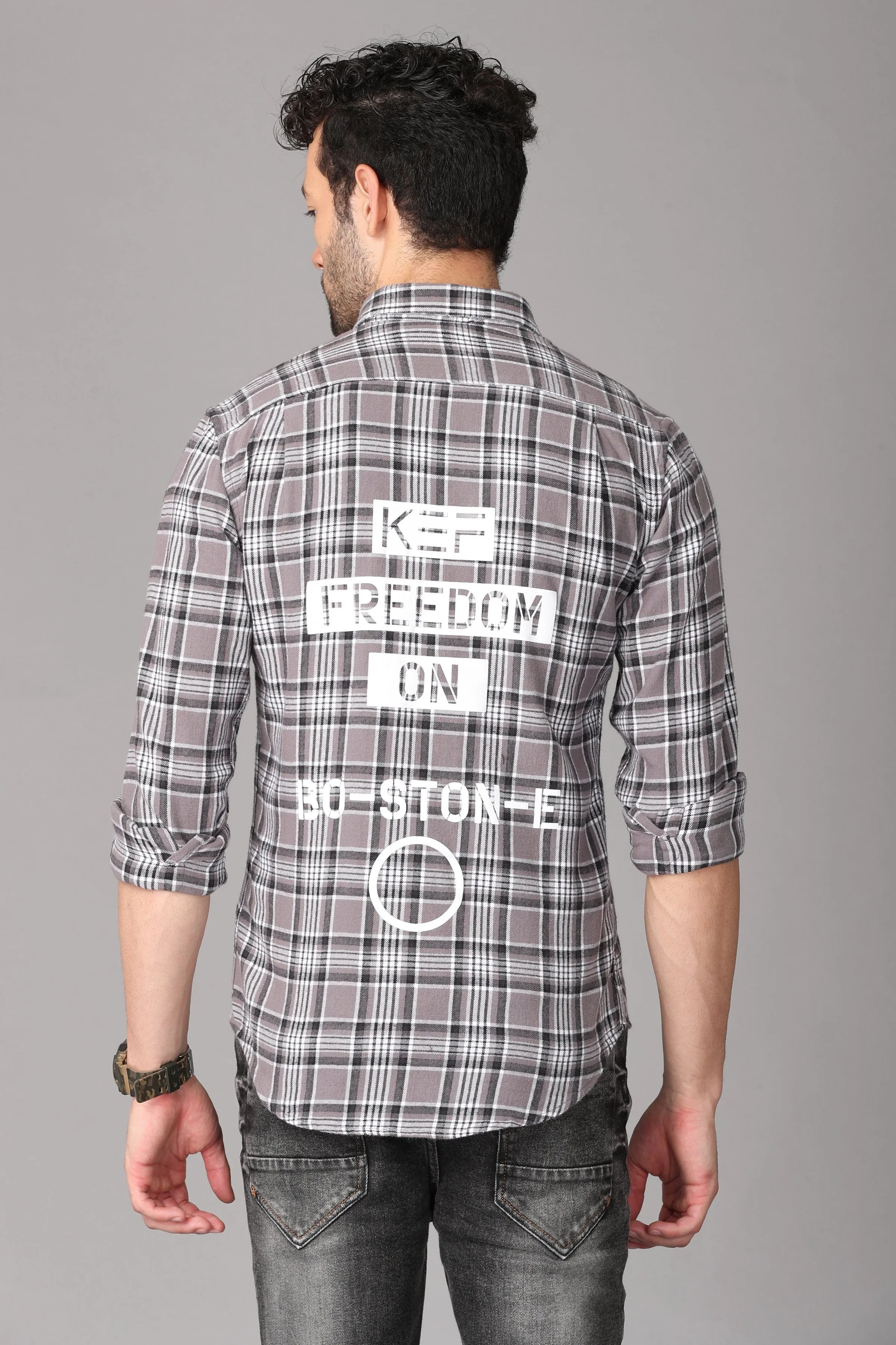 Grey Check Printed Shirt