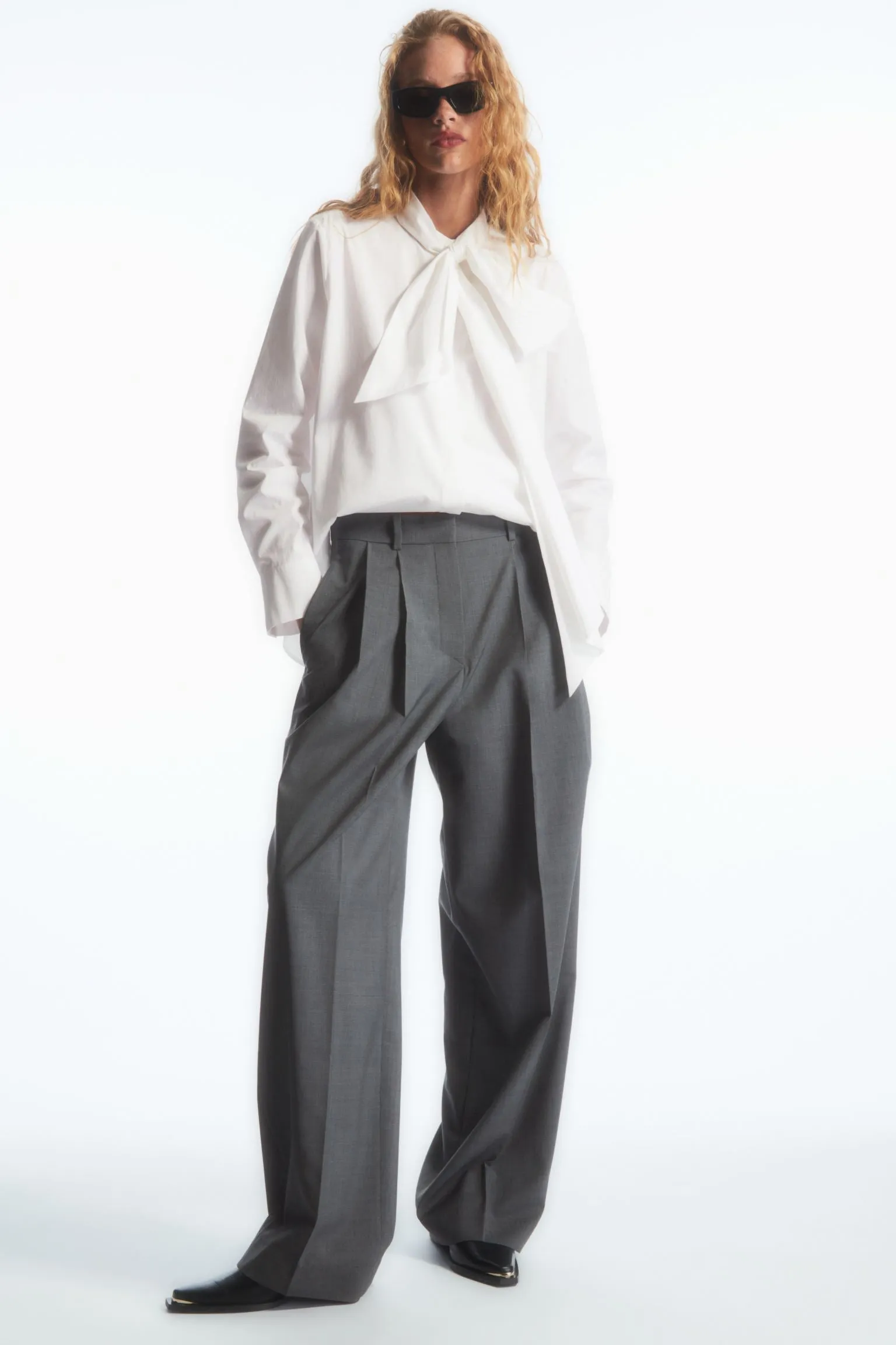 H&M Elegant Wool with Wide Leg Pants, gray