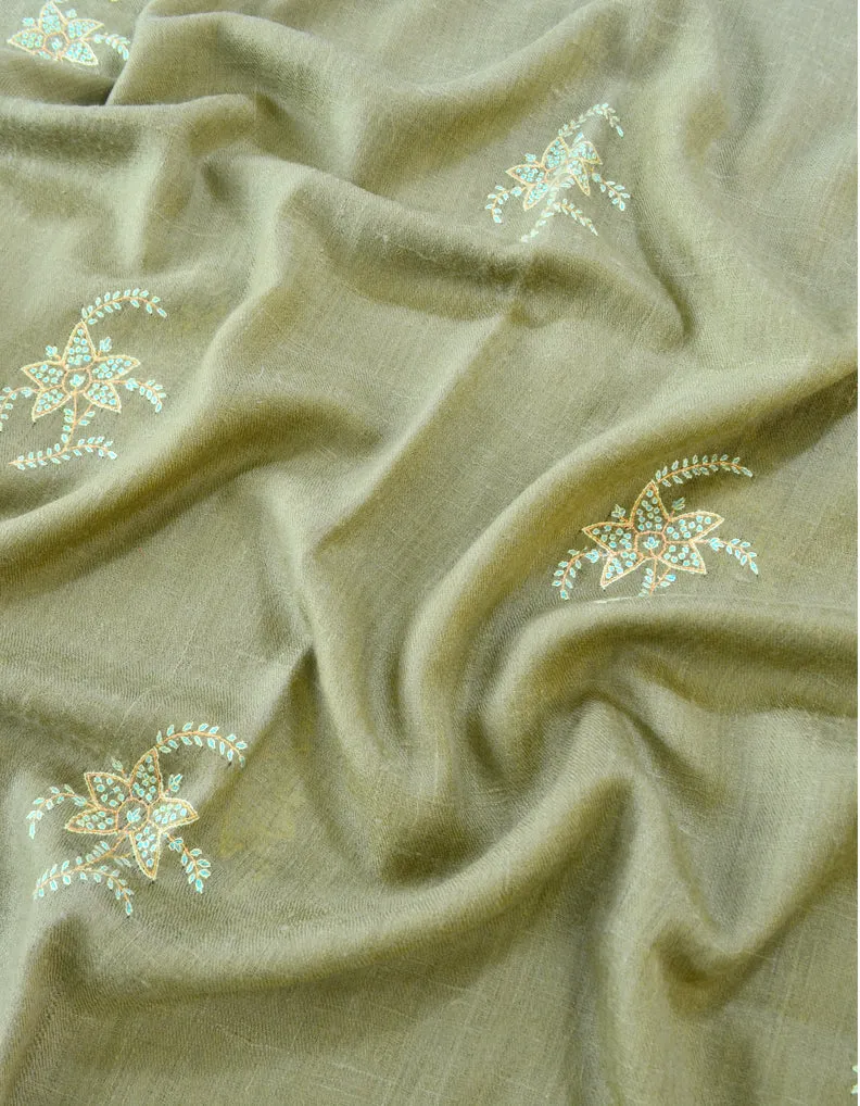 Hand Embroidered Pashmina Stole Green 5315