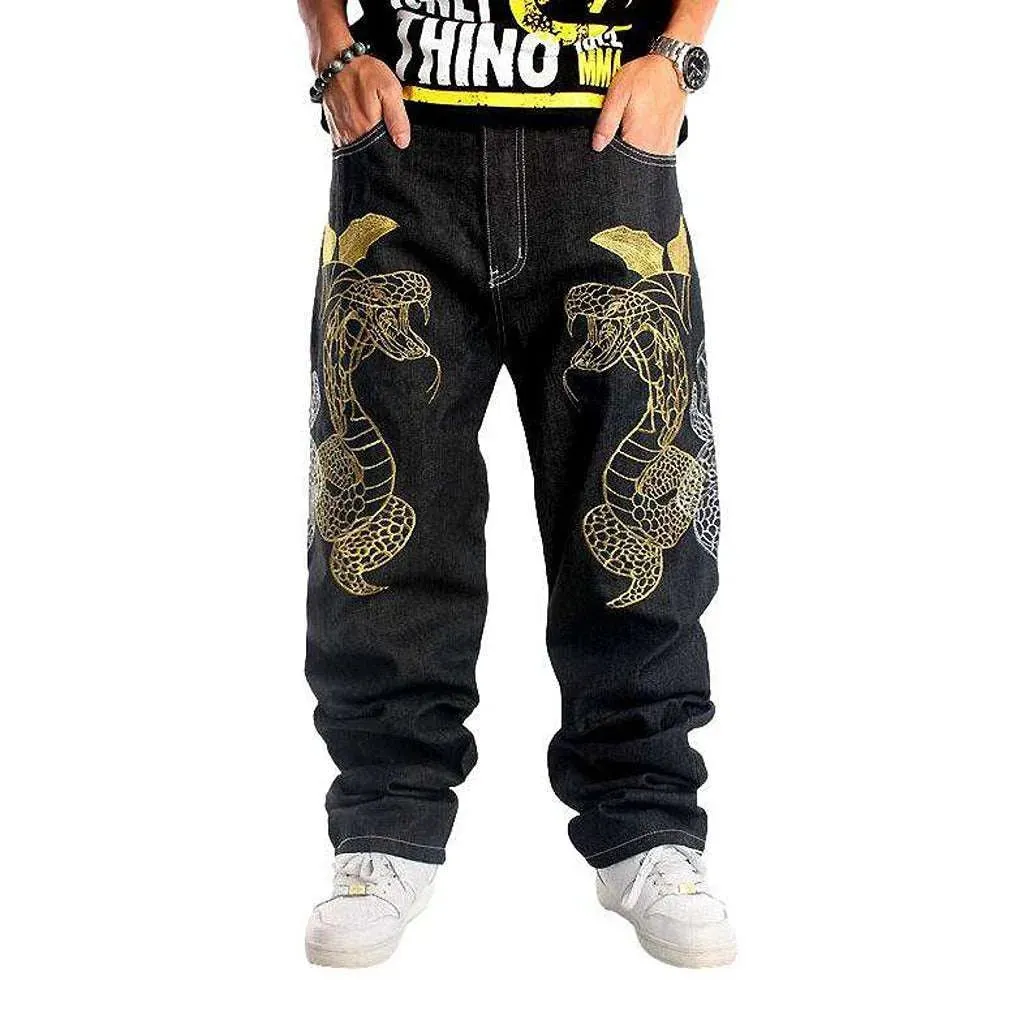 Hip-hop snake embroidery jeans