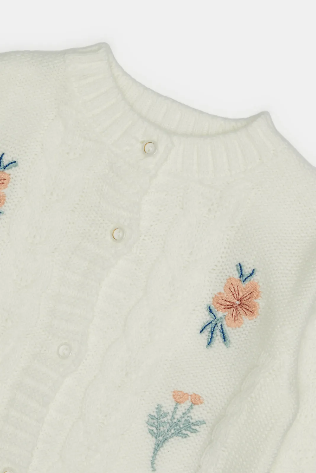 Infant Girls Ivory Embroidered Cardigan