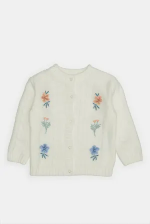 Infant Girls Ivory Embroidered Cardigan