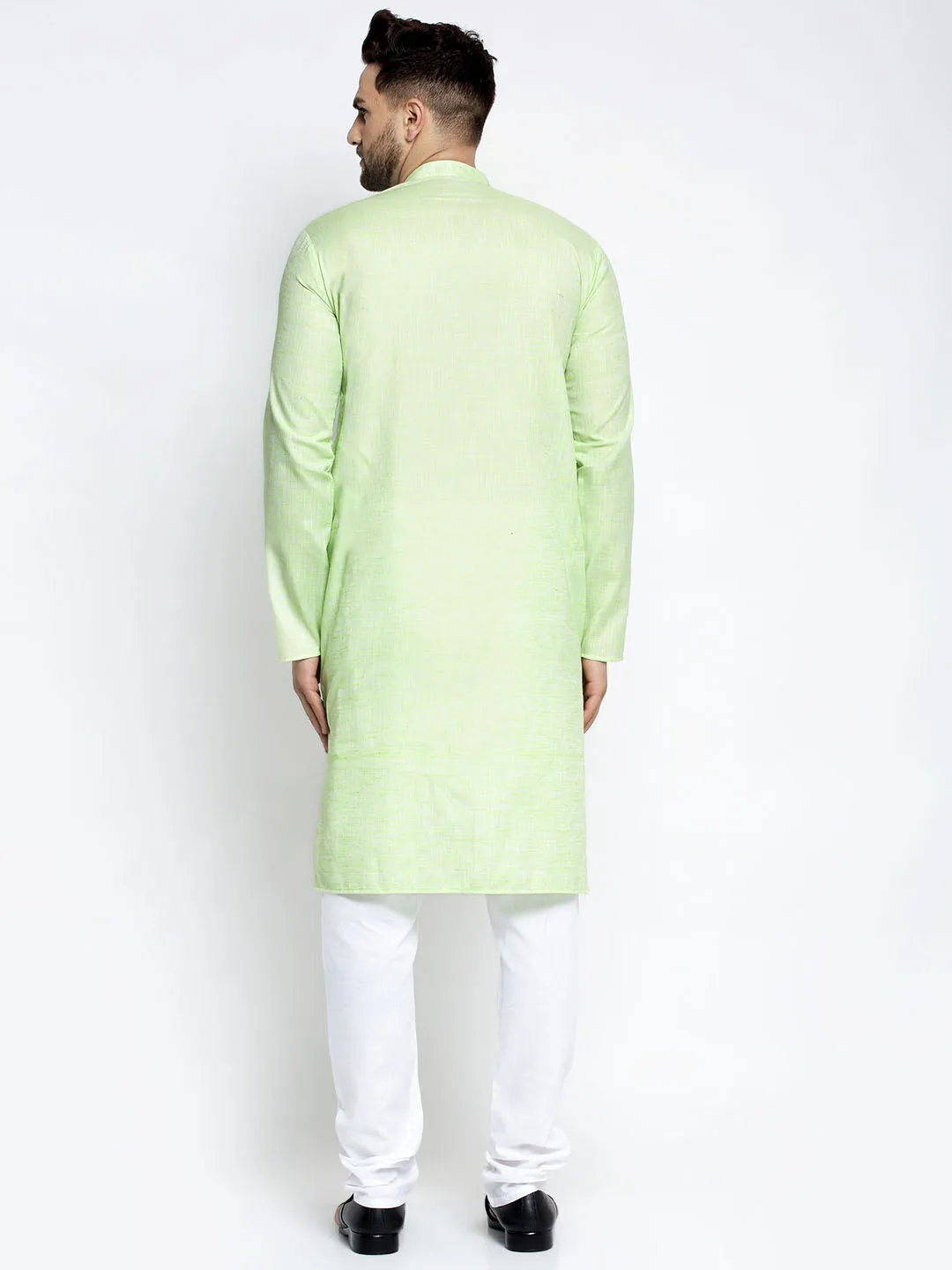 Jashvi Men Green & White Self Design Kurta with Pyjamas