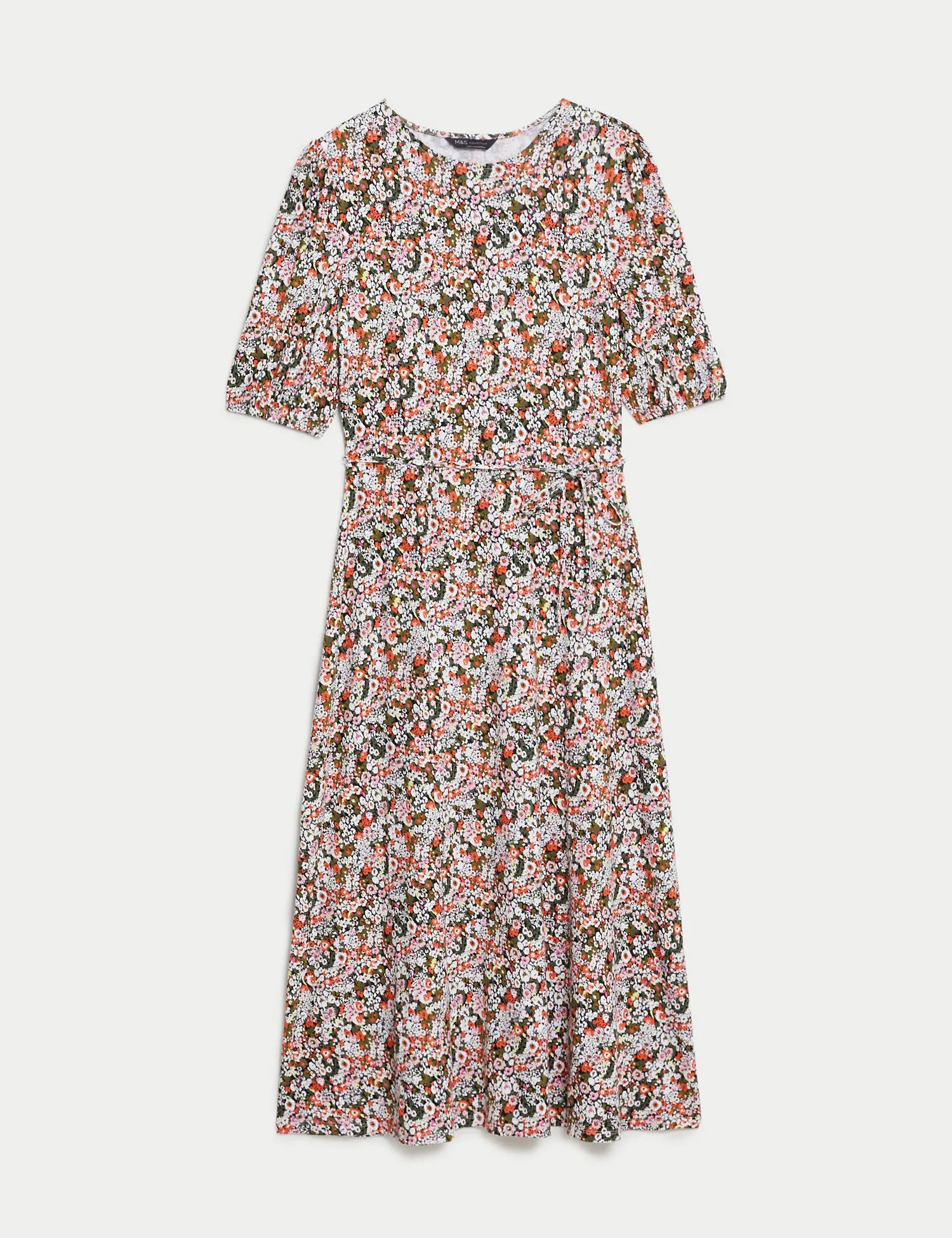 Jersey Printed Belted Midi Tea Dress