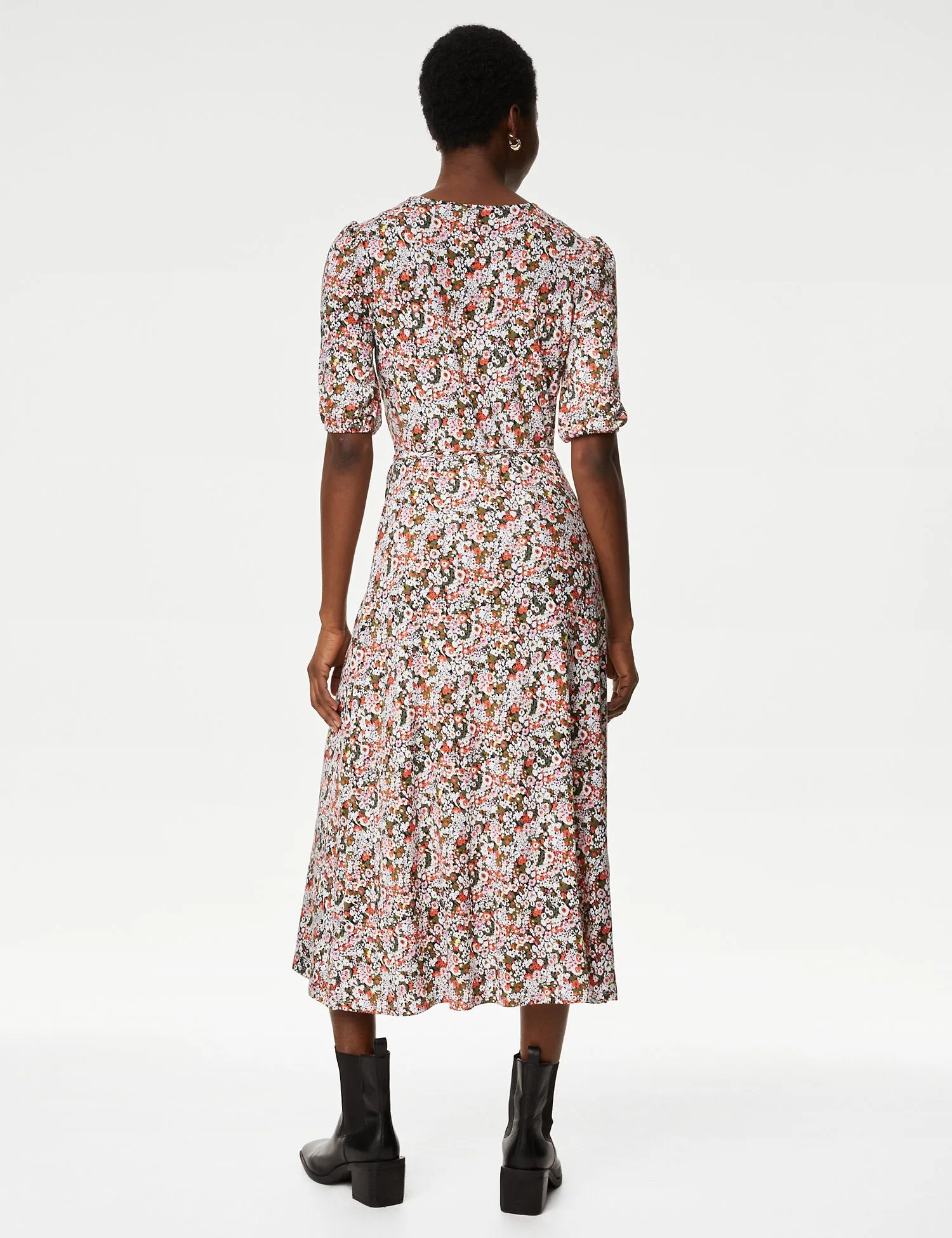 Jersey Printed Belted Midi Tea Dress