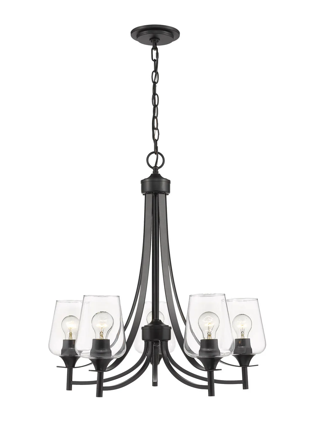 Joliet 5-Light Chandelier in Matte Black with Clear Glass Shade