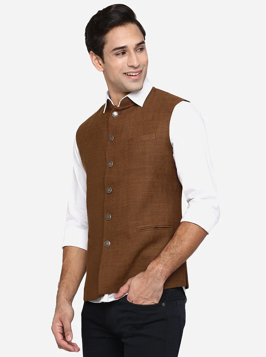 Khaki Brown Bandhgala Jacket | Greenfibre