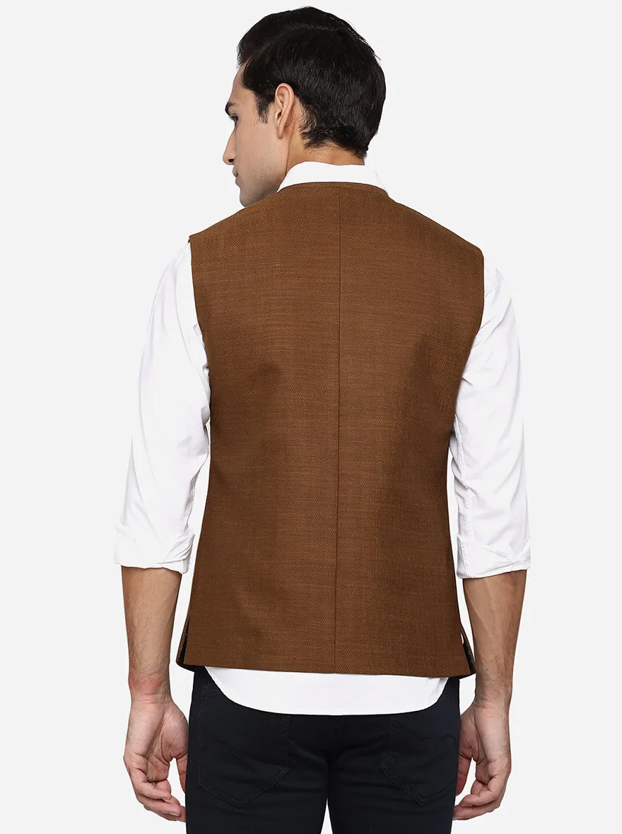 Khaki Brown Bandhgala Jacket | Greenfibre