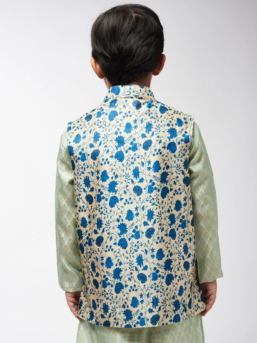 Kid's Silk Blend Blue Printed ONLY Nehru Jacket - Sojanya KID