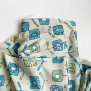 Kokka Hokkoh Broadcloth - Block Flower - Blue / Green