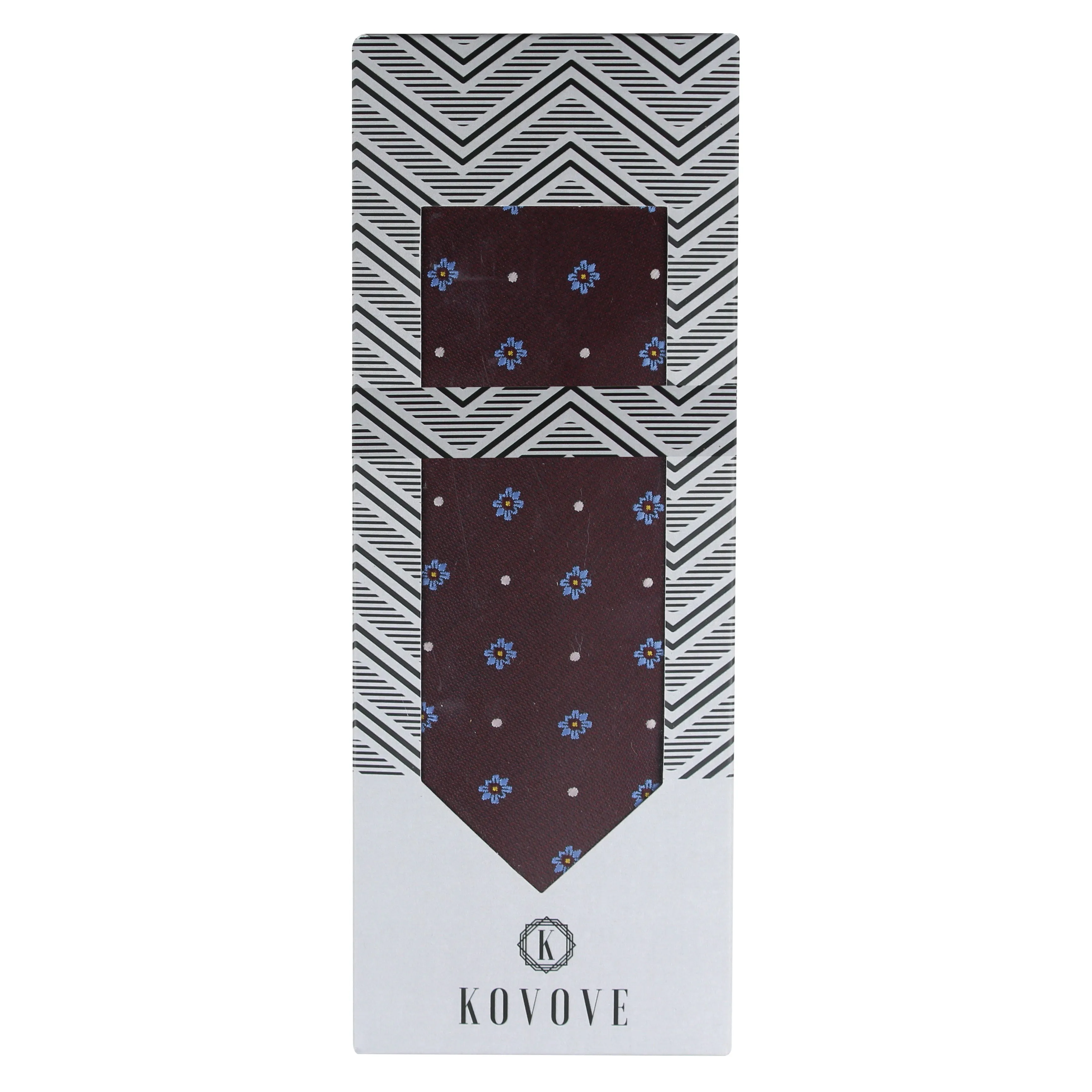 Kovove The Floral Polka Fusion Maroon Necktie and Pocket Square Gift Box