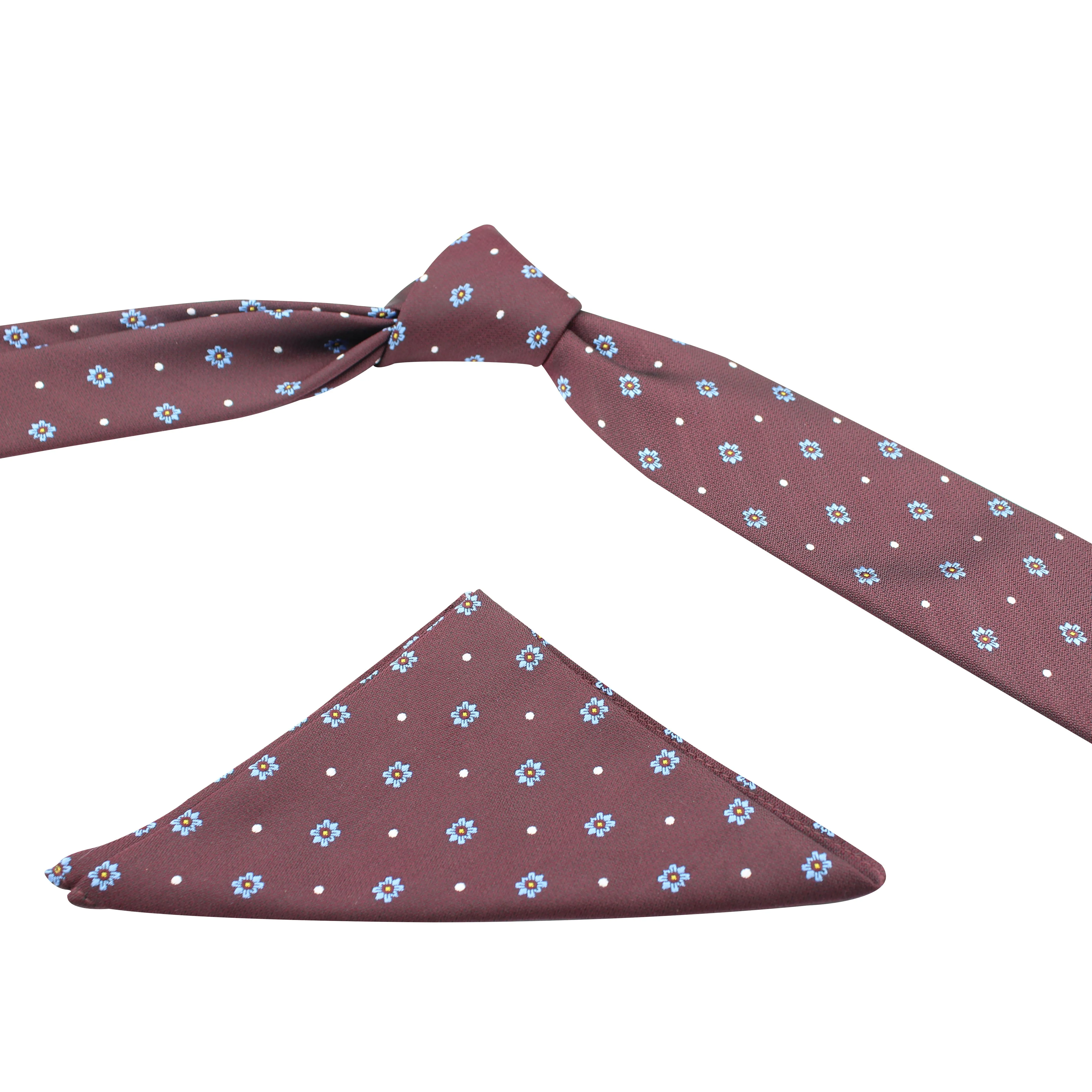 Kovove The Floral Polka Fusion Maroon Necktie and Pocket Square Gift Box