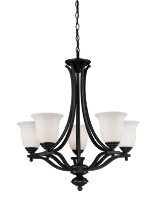 Lagoon 5-Light Chandelier in Matte Black with Matte Opal Glass