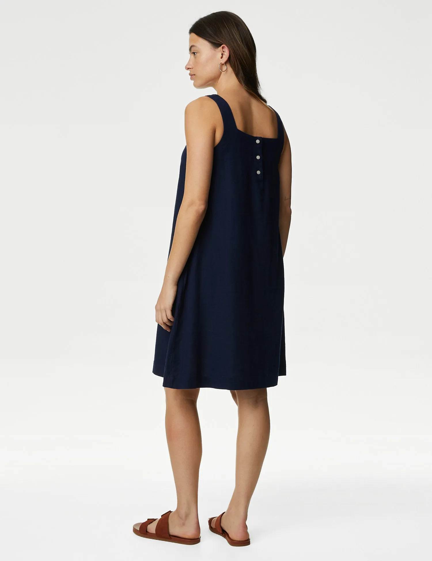 Linen Rich Square Neck Mini Shift Dress