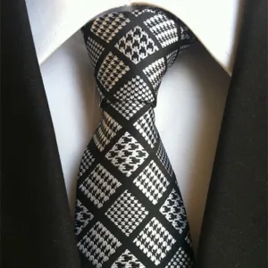 Men's Black & White Houndstooth Checked Necktie