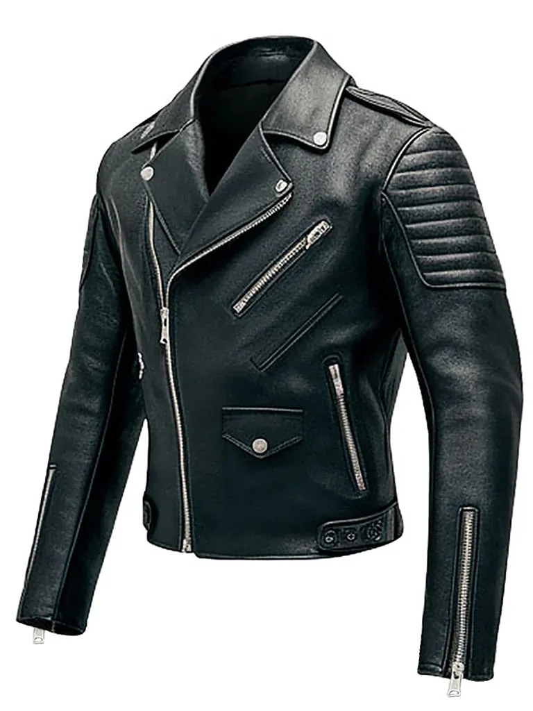 Men's Black Biker Quilted Motoneta Leather Jacket