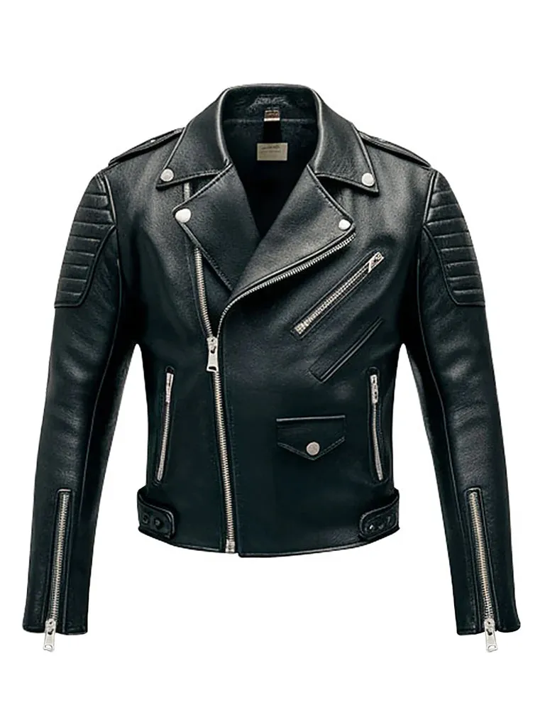 Men's Black Biker Quilted Motoneta Leather Jacket