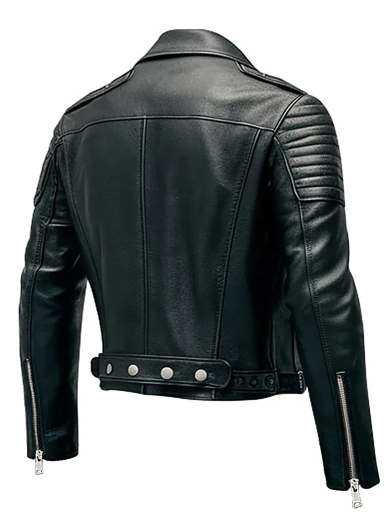 Men's Black Biker Quilted Motoneta Leather Jacket