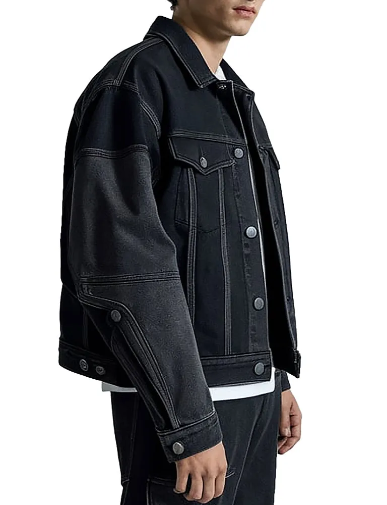 Men's Black Modern Streetwear Design Denim Jacket