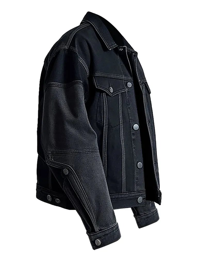 Men's Black Modern Streetwear Design Denim Jacket