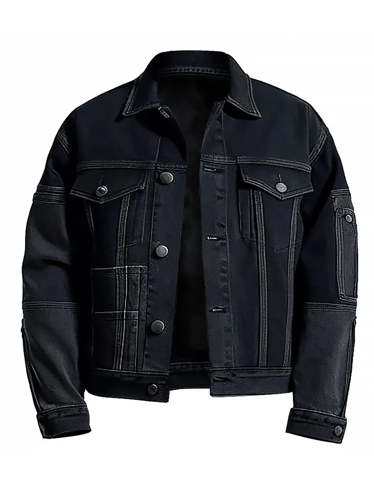 Men's Black Modern Streetwear Design Denim Jacket