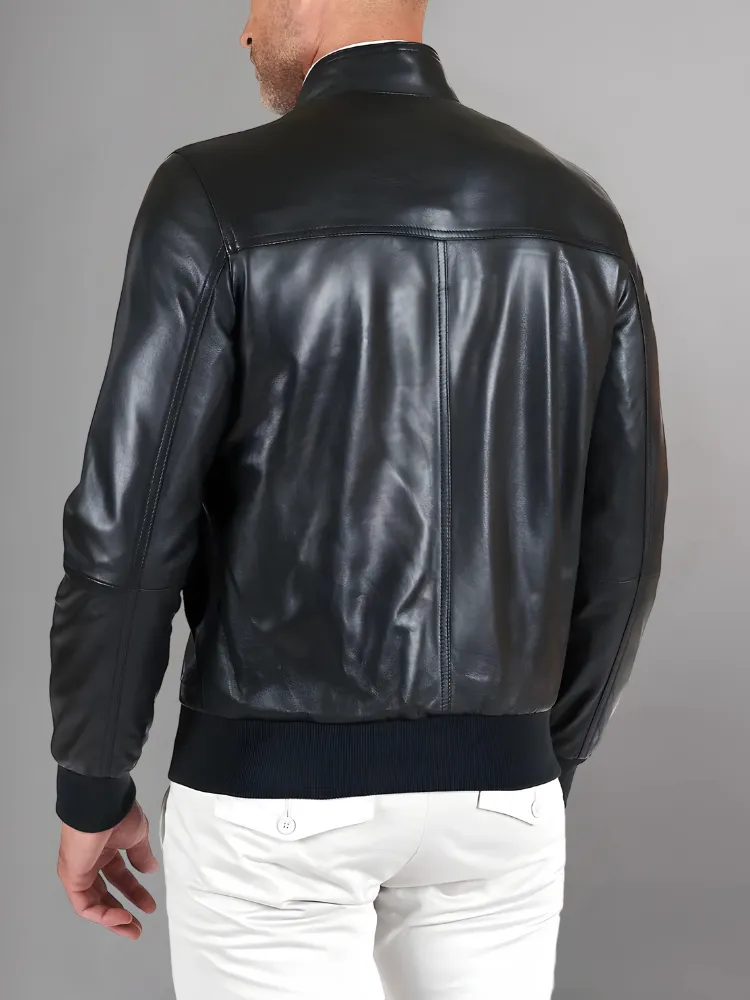 Men’s Black Real Leather Bomber Jacket