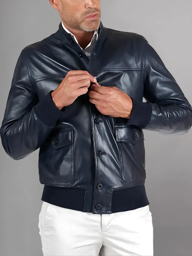 Men’s Black Real Leather Bomber Jacket