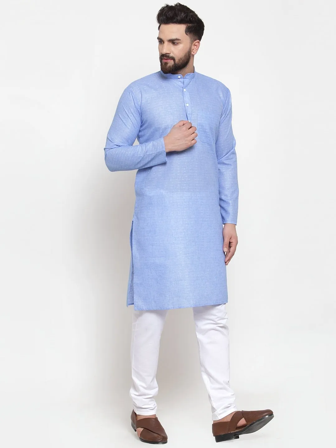 Men's Blue Self-design Kurta with Churidar ( JOKP 605 Blue ) - Virat Fashions