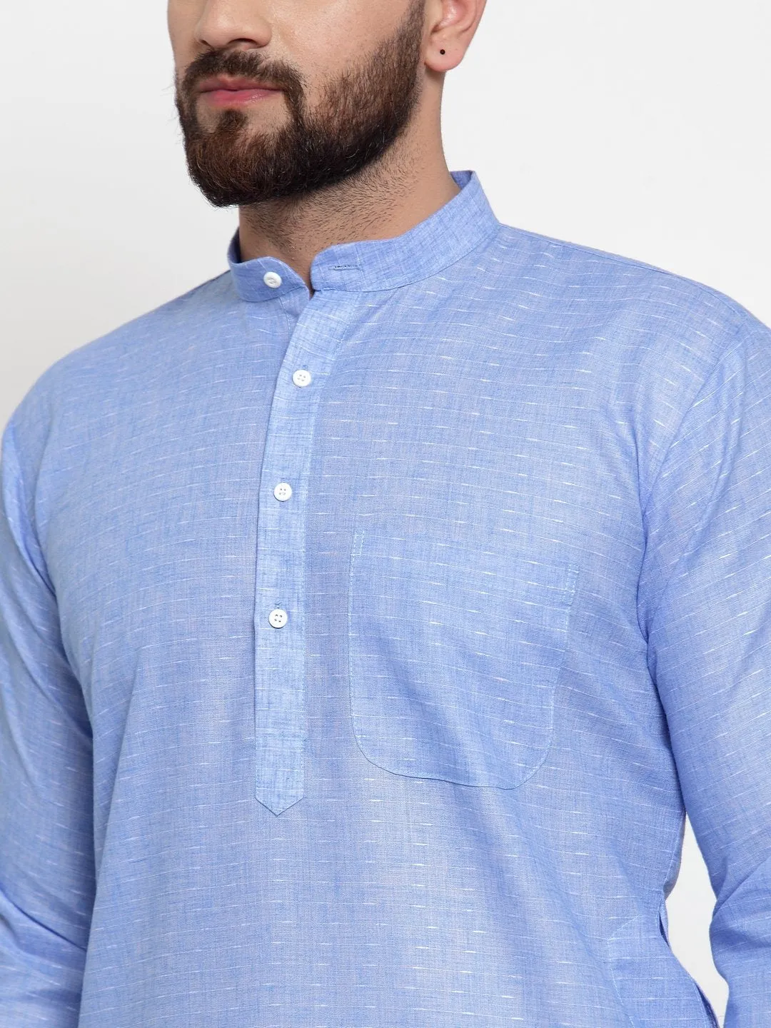 Men's Blue Self-design Kurta with Churidar ( JOKP 605 Blue ) - Virat Fashions