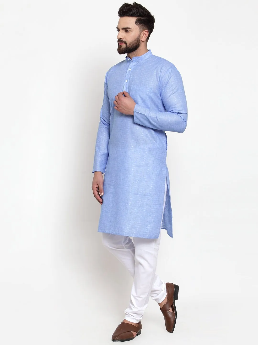 Men's Blue Self-design Kurta with Churidar ( JOKP 605 Blue ) - Virat Fashions