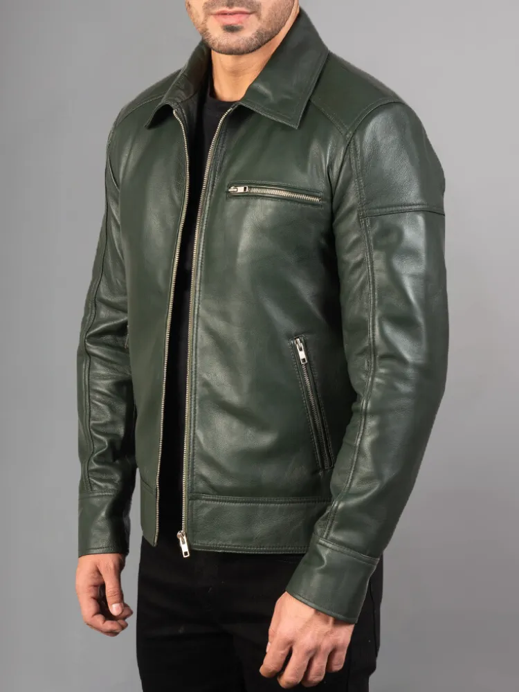 Mens Brando Cafe Racer Motorcycle Leather Jacket