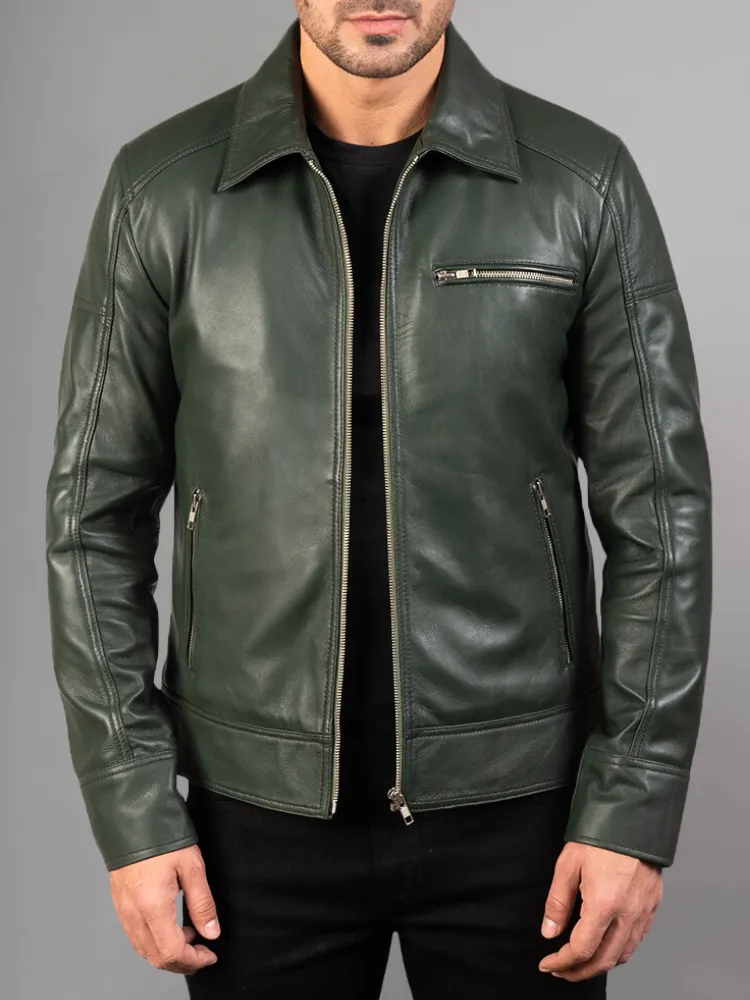 Mens Brando Cafe Racer Motorcycle Leather Jacket