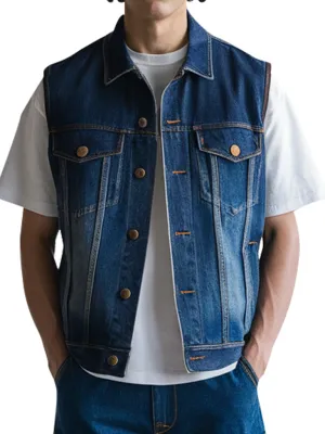 Men's Classic Blue Denim Sleeveless Vest