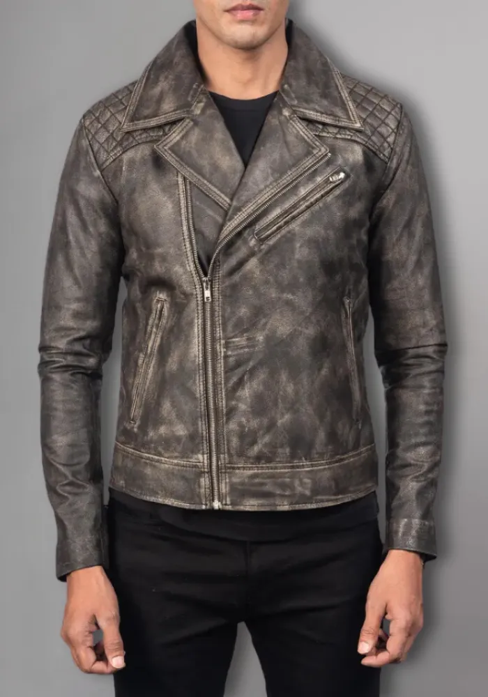 Men’s Classic Diamond Biker Vintage Genuine Leather Jacket