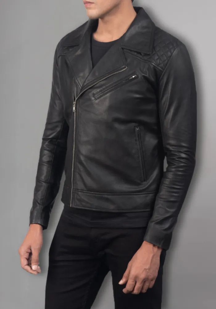 Men’s Classic Diamond Biker Vintage Genuine Leather Jacket