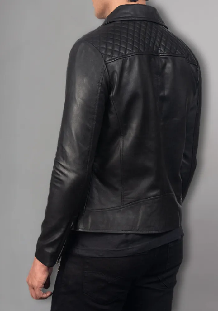 Men’s Classic Diamond Biker Vintage Genuine Leather Jacket