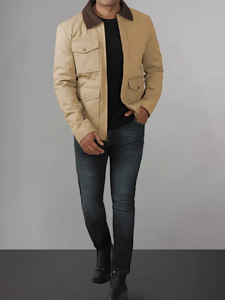 Mens Lightweight Beige Cotton Jacket