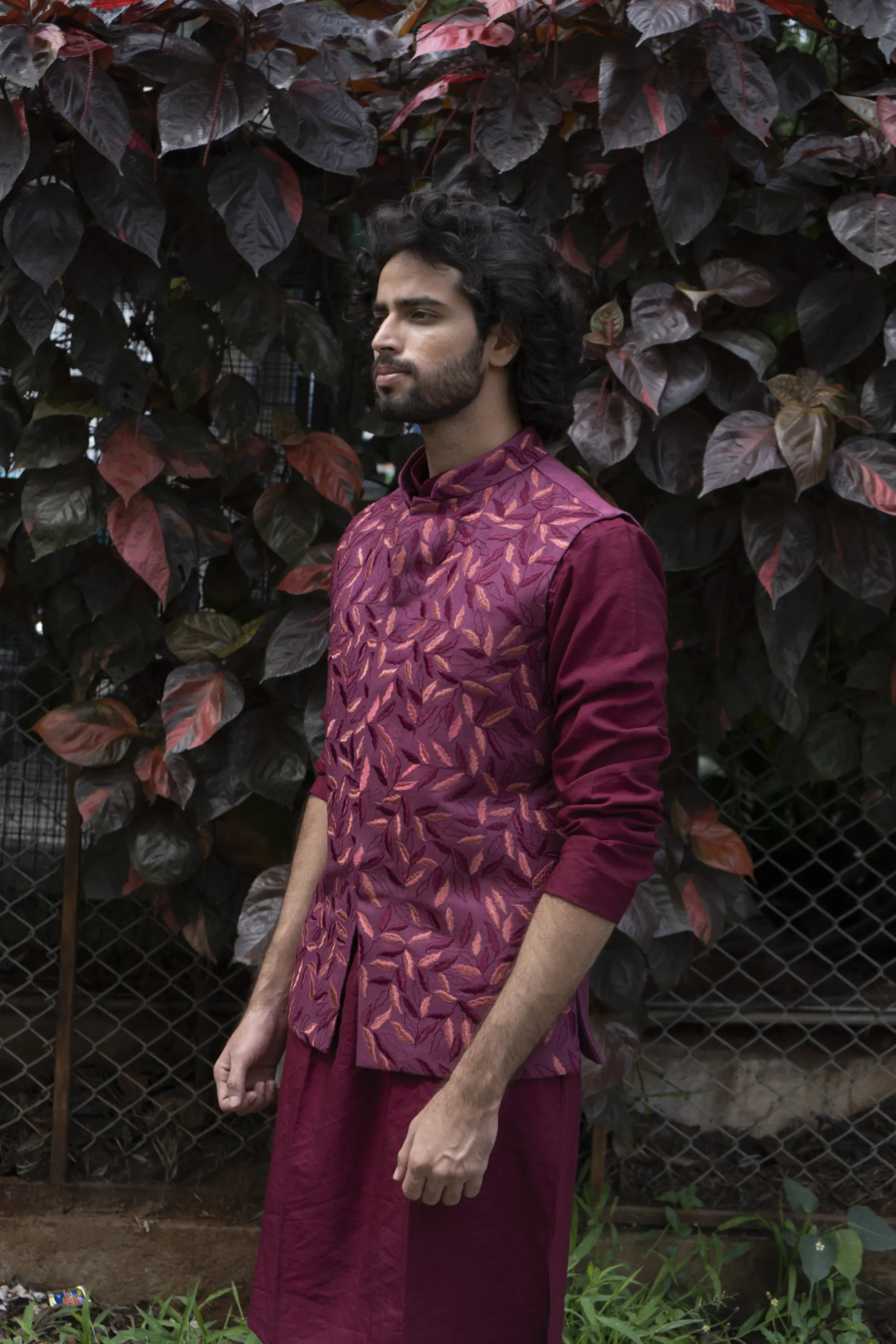 Men's Pink Color Jacket With Kurta Pant Set - Hilo Design