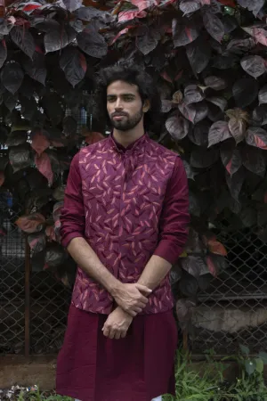 Men's Pink Color Jacket With Kurta Pant Set - Hilo Design