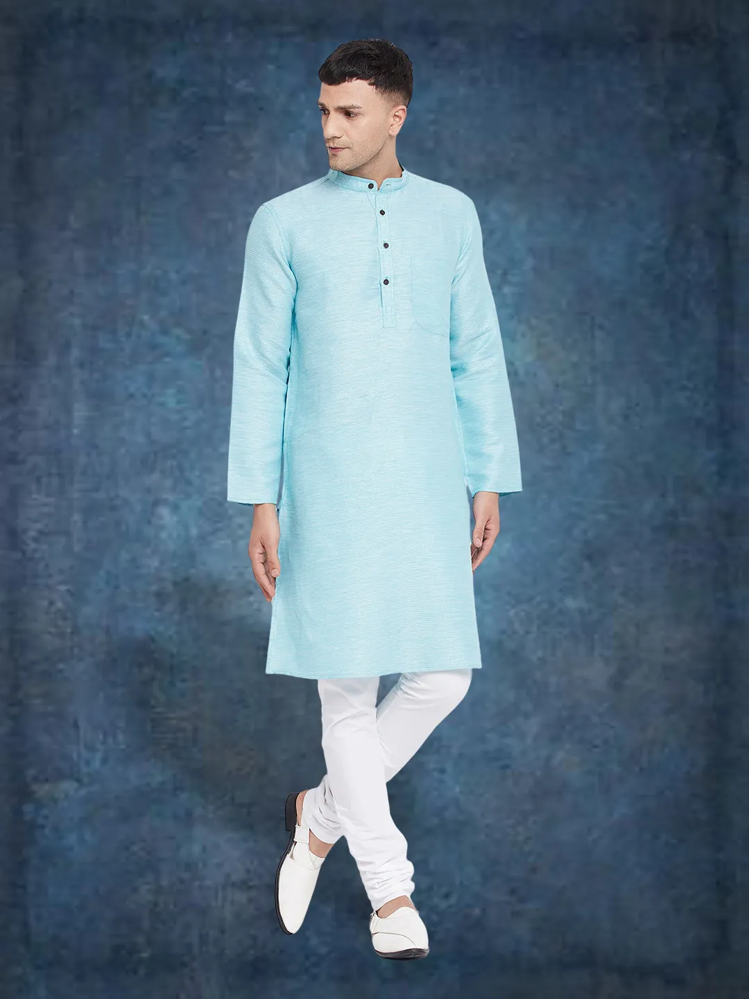 Men's Pure Cotton Turquoise Kurta - Even Apparels