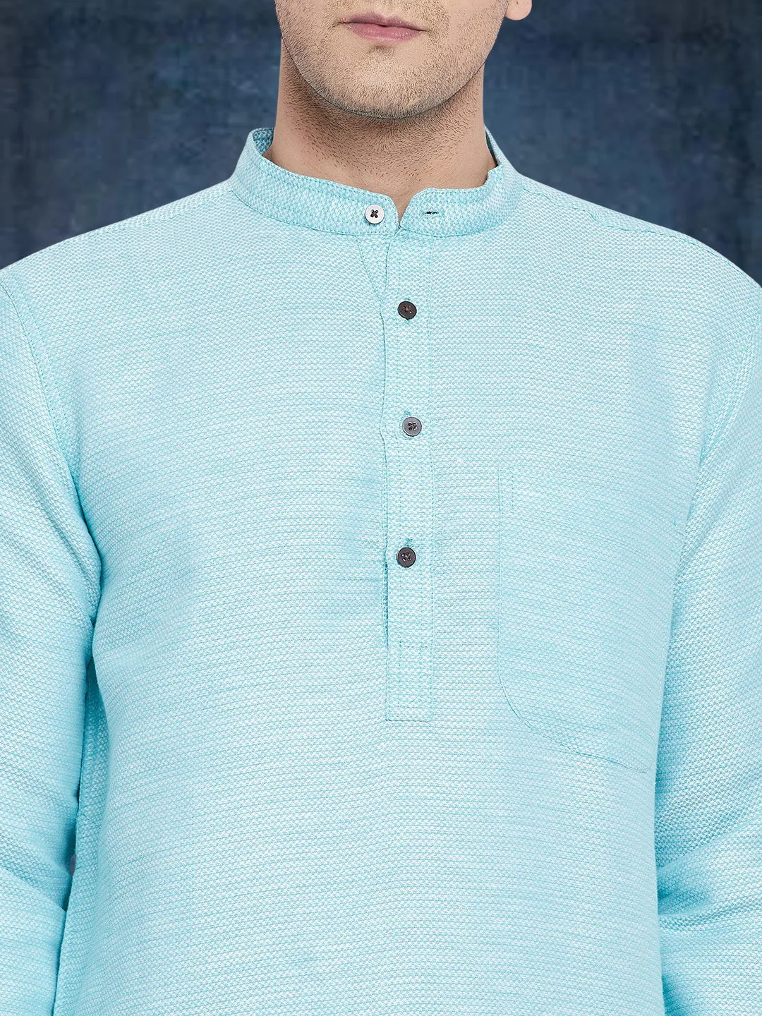 Men's Pure Cotton Turquoise Kurta - Even Apparels