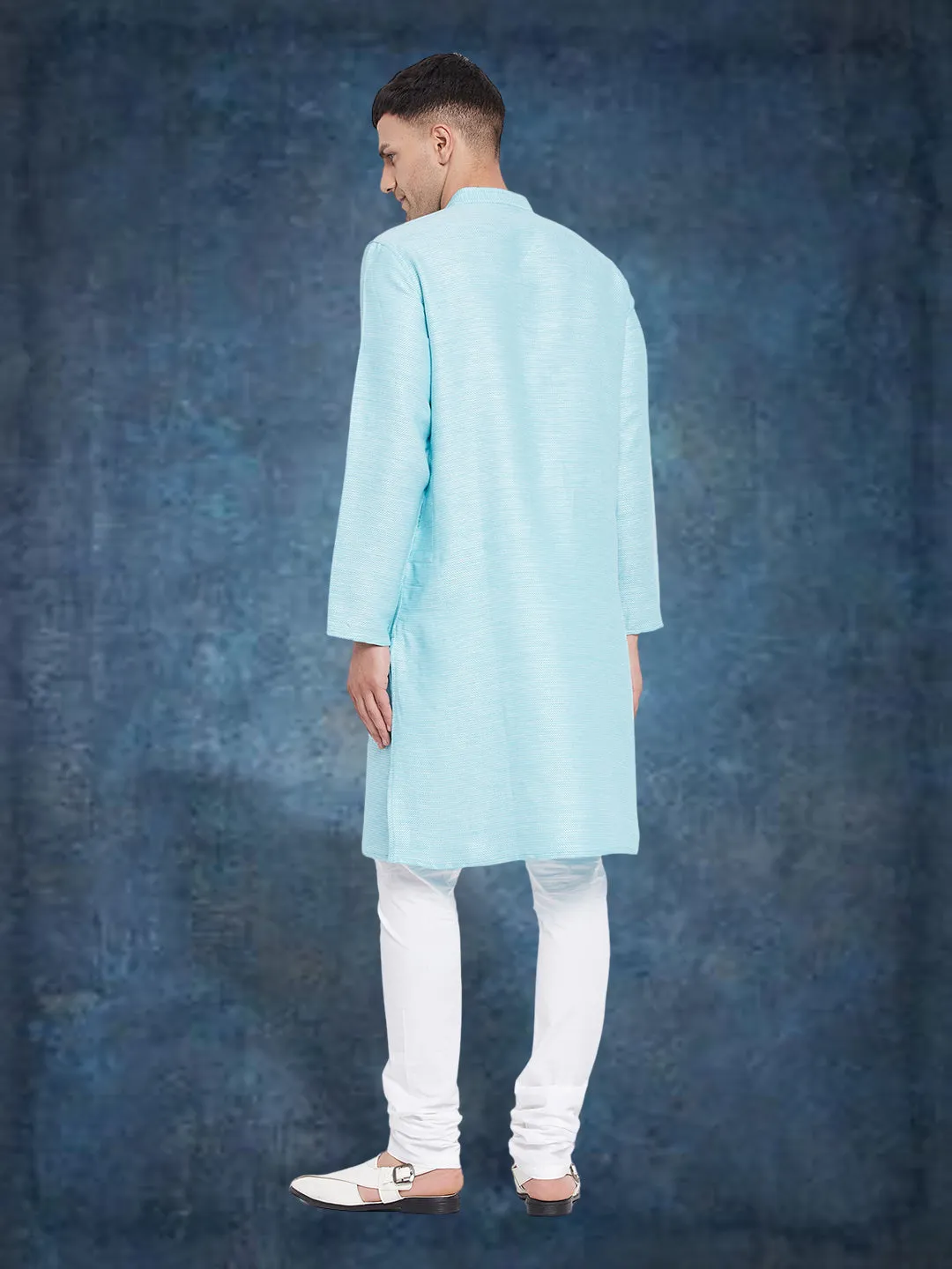 Men's Pure Cotton Turquoise Kurta - Even Apparels