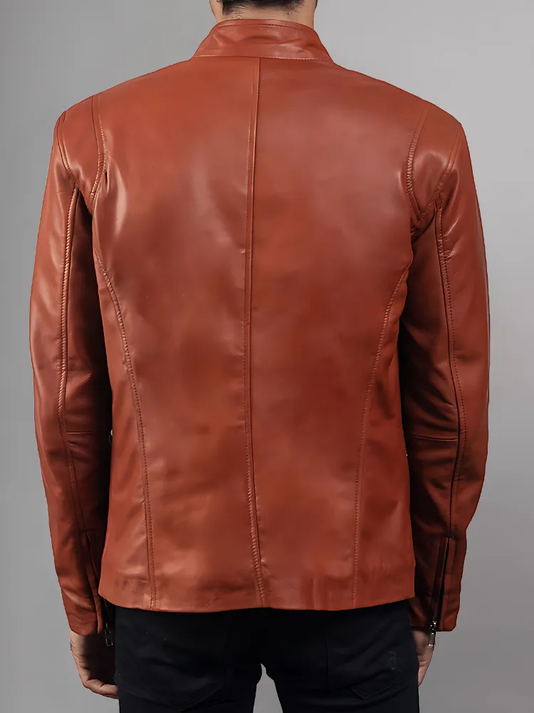 Mens Retro Cafe Racer Distressed Brown Jacket