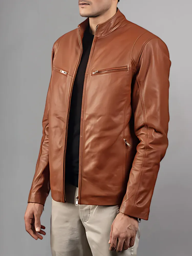 Mens Retro Cafe Racer Distressed Brown Jacket