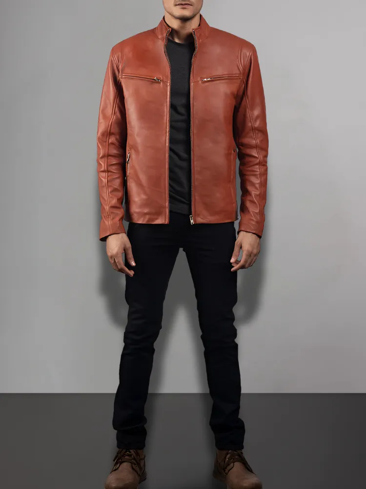 Mens Retro Cafe Racer Distressed Brown Jacket