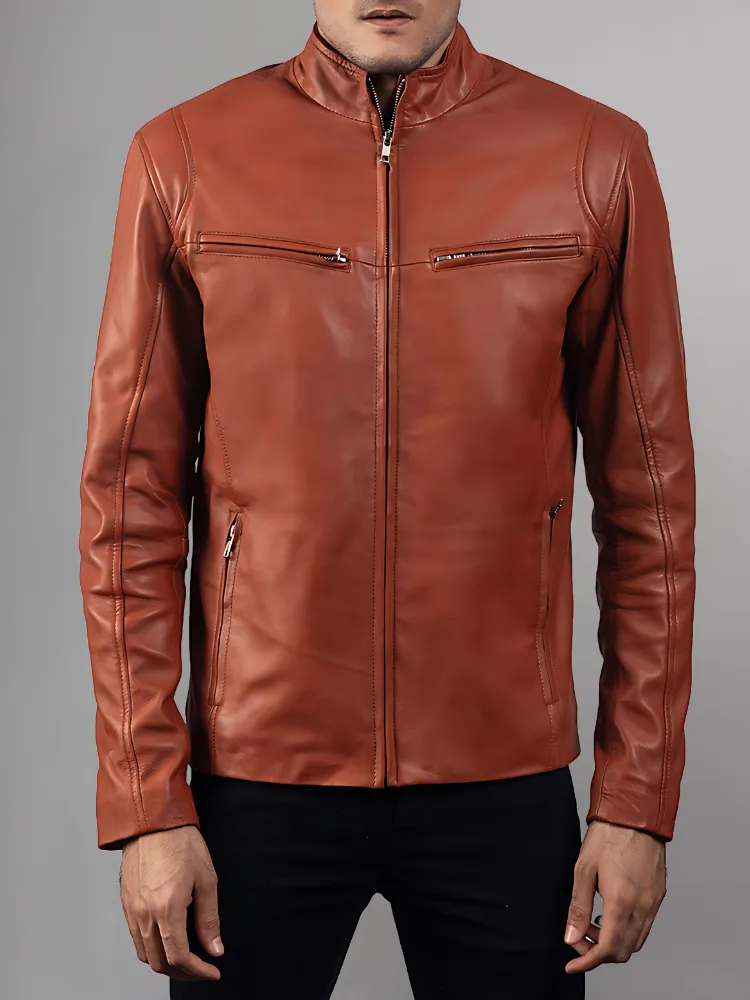 Mens Retro Cafe Racer Distressed Brown Jacket