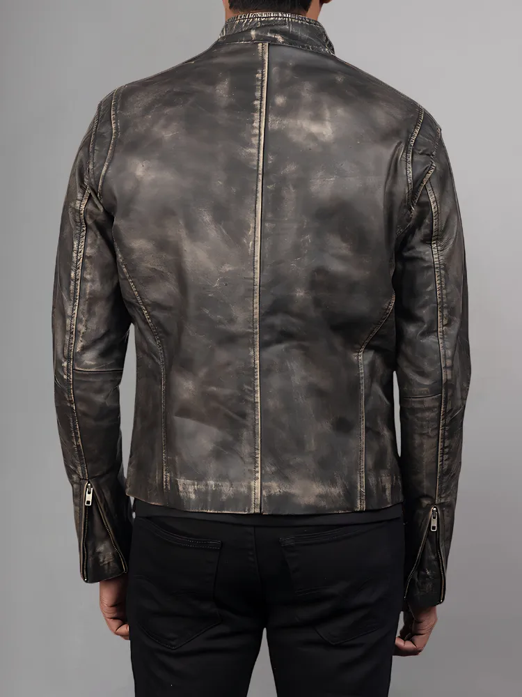 Mens Retro Cafe Racer Distressed Brown Jacket