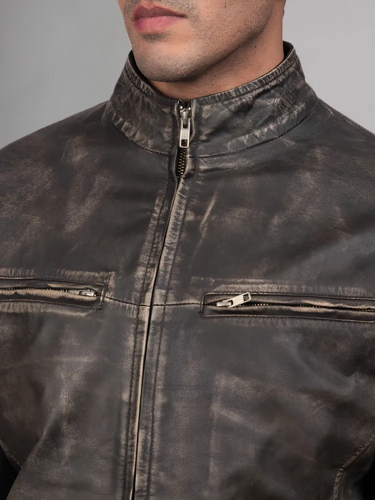 Mens Retro Cafe Racer Distressed Brown Jacket